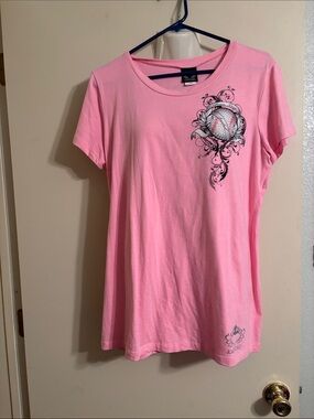 Katydid Pink Graphic Short-Sleeve Tee with Floral Baseball